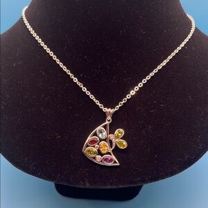 R36. Charter Club Silver Necklace with Multicolor Gemstone Pendant